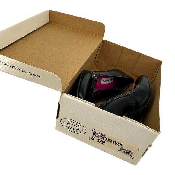 Vintage y2k Womens Black Leather Upper Steve Madden Glare Bow Heel Pumps Sz 6.5M - Picture 2 of 9